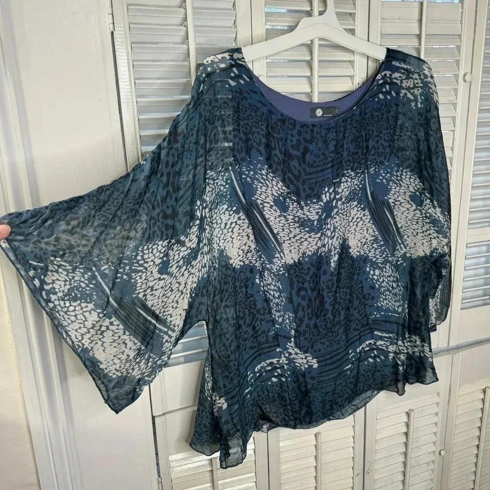 Blue leopard print silk blouse